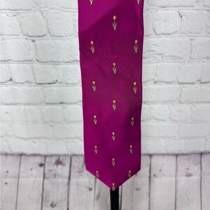 Ralph Lauren Purple Label Pink Tie Embroidered Flowers Silk